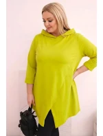 Dámská bavlněná blůza Plus Size asymetrická s ohrnutým rukávem olivová