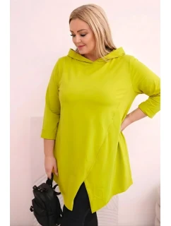 Dámská bavlněná blůza Plus Size asymetrická s ohrnutým rukávem olivová