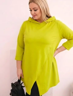 Dámská bavlněná blůza Plus Size asymetrická s ohrnutým rukávem olivová