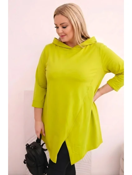 Dámská bavlněná blůza Plus Size asymetrická s ohrnutým rukávem olivová