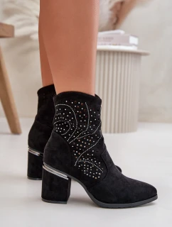 Zdobené Perforované Botky Dámské Na Podpatku Z Eko Semiše Černé S.Barski HY42-029