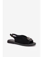 Elegantní Dámské Sandály S Zlatou Ozdobou Na Plochém Podpatku Černé S.Barski model 21685679 - Boto Elegantní Dámské Sandály S Zlatou Ozdobou Na Plochém Podpatku Černé S.Barski model 21685679 - Boto