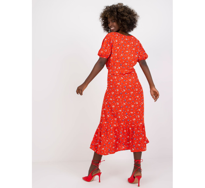Červené midi šaty pro ženy s potisky RUE PARIS