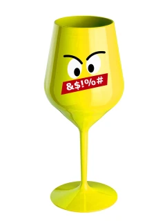 NAŠTVANÝ SMAJLÍK - žlutá nerozbitná sklenice na víno 470 ml