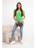 Dámská bavlněná blůza s V výstřihem a krátkým rukávem světle zelená