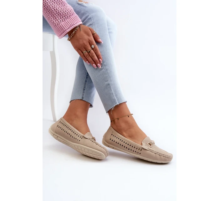 Dámské prolamované mokasíny s ozdobou, béžová Kaydance