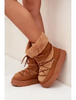 Dámské sněhule na platformě s kožíškem a šněrováním Marinna – camel Dámské sněhule na platformě s kožíškem a šněrováním Marinna – camel