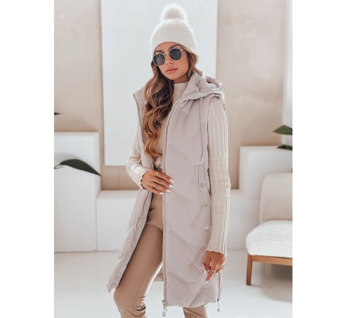 Dámská dlouhá prošívaná vesta s kapucí béžová FashionStreet TY5099