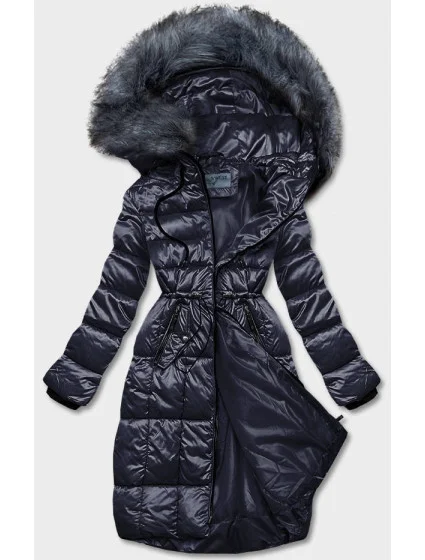Tmavě modrá dámská metalická zimní bunda (B8073-3) Tmavě modrá dámská metalická zimní bunda (B8073-3)