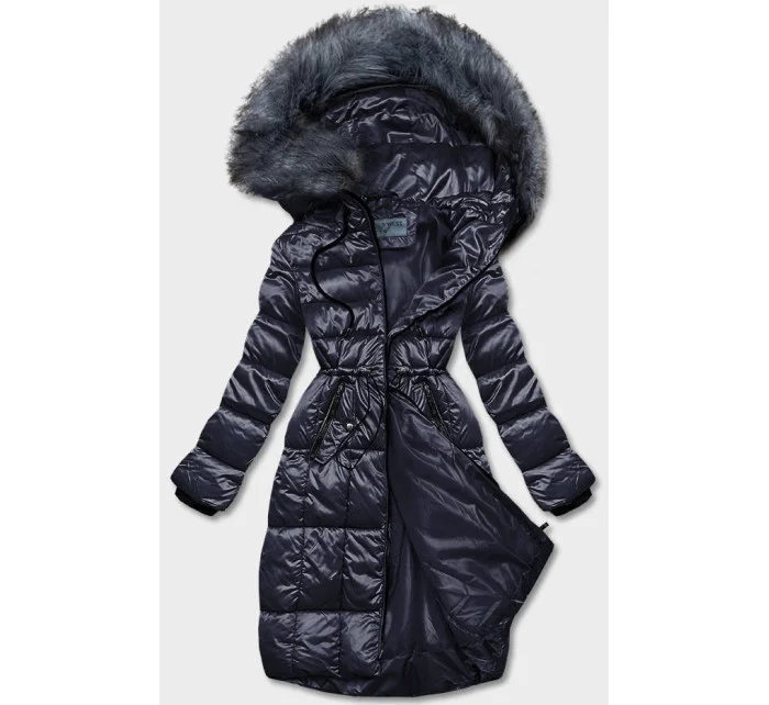 Tmavě modrá dámská metalická zimní bunda (B8073-3) Tmavě modrá dámská metalická zimní bunda (B8073-3)