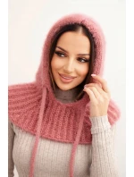 Dámská čepice s kapucí a jemným vzorem s tkaničkami tmavě růžová Dámská čepice s kapucí a jemným vzorem s tkaničkami tmavě růžová