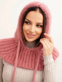 Dámská čepice s kapucí a jemným vzorem s tkaničkami tmavě růžová