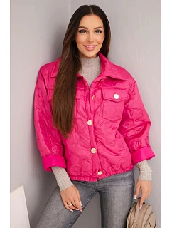 Dámská jarní prošívaná bunda s květinovým vzorem fuchsie