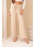 Kalhoty z viskózy se širokými nohavicemi tmavě béžové