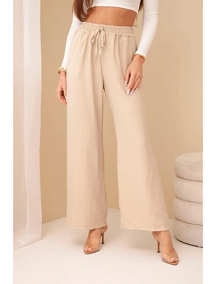 Kalhoty z viskózy se širokými nohavicemi tmavě béžové