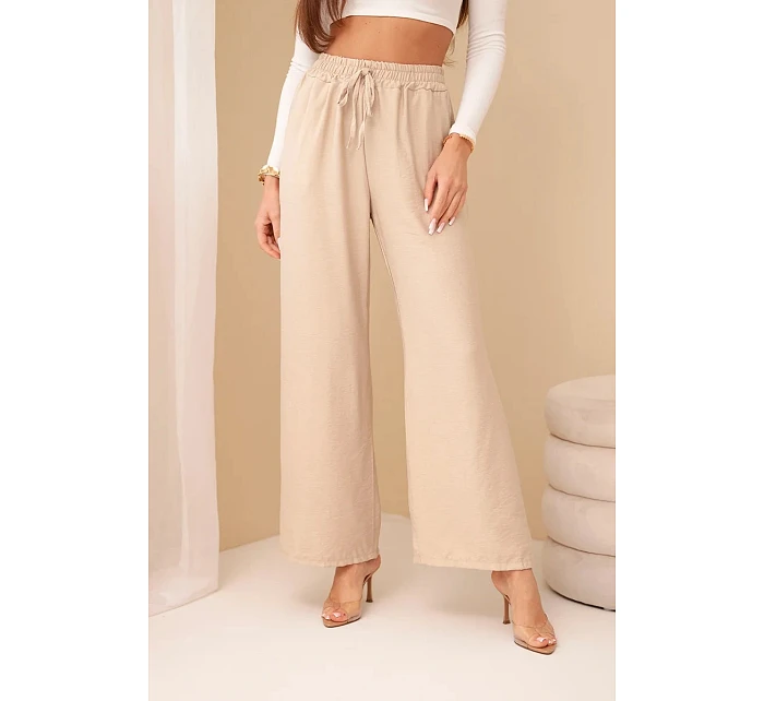 Kalhoty z viskózy se širokými nohavicemi tmavě béžové