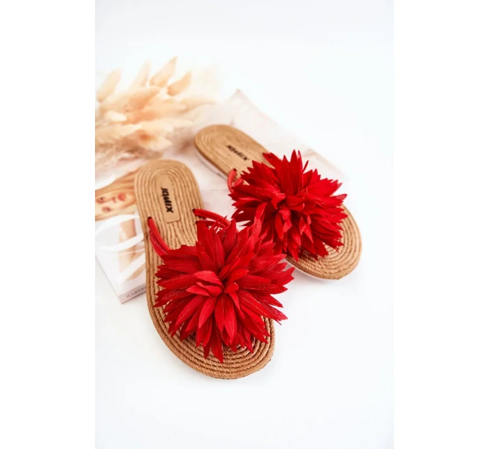 Dámské žabky s látkovým ornamentem Červené Eviana Dámské žabky s látkovým ornamentem Červené Eviana