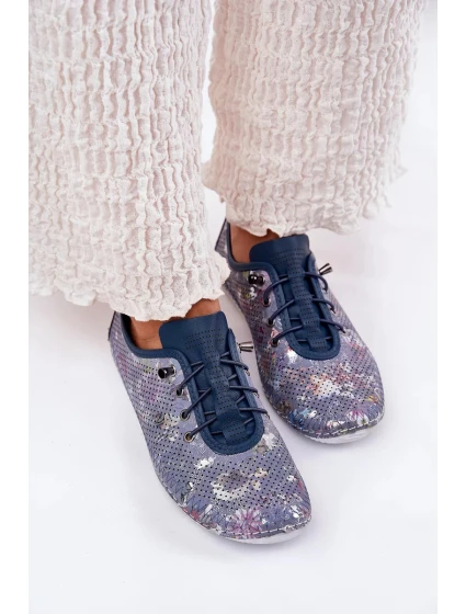 Dámské polobotky z přírodní kůže se vzorem Artiker – modré Dámské polobotky z přírodní kůže se vzorem Artiker – modré