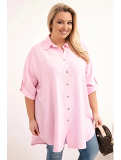 Dámská košile Plus Size z viskózy s delším zadním dílem model 21924527 růžová - K-Fashion