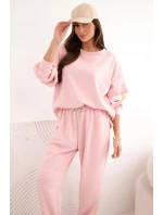 Dámský máslový komplet s volnou mikinou a kalhotami s nápisem LOVE pudrově růžová