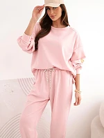 Dámský máslový komplet s volnou mikinou a kalhotami s nápisem LOVE pudrově růžová