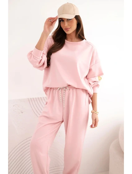 Dámský máslový komplet s volnou mikinou a kalhotami s nápisem LOVE pudrově růžová