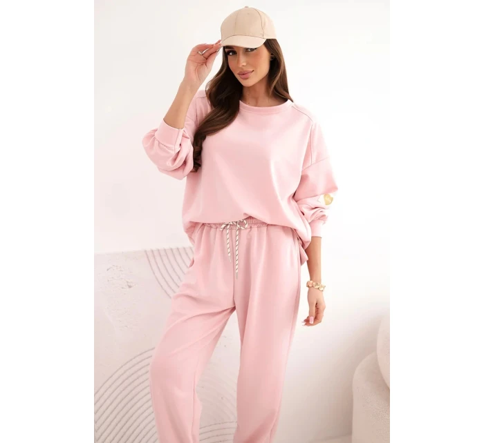 Dámský máslový komplet s volnou mikinou a kalhotami s nápisem LOVE pudrově růžová