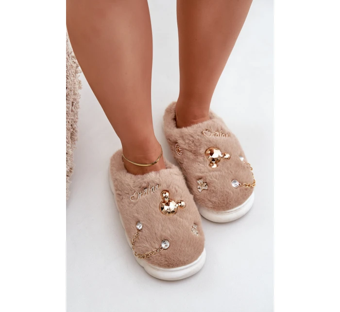 Kožené Pantofle S Tmavě Béžové model 21680853 - Boto Kožené Pantofle S Tmavě Béžové model 21680853 - Boto