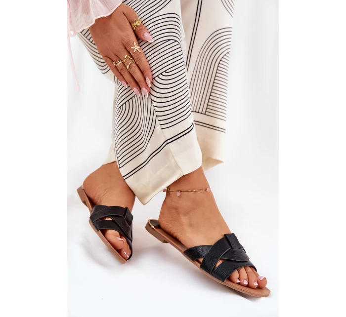 Ploché Dámské Pantofle S Proplétajícími Se Pásky Černé Selaenor Ploché Dámské Pantofle S Proplétajícími Se Pásky Černé Selaenor