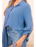 Bavlněná mušelínová košile oversize tmavě džínová