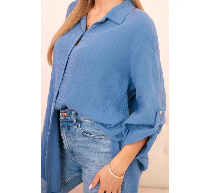 Bavlněná mušelínová košile oversize tmavě džínová