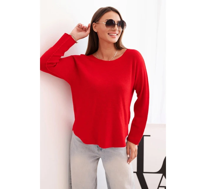 Svetr dámský z viskózy s dlouhým rukávem a kulatým výstřihem červený