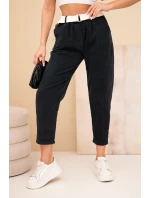 Dámské manšestrové kalhoty s páskem černé Dámské manšestrové kalhoty s páskem černé