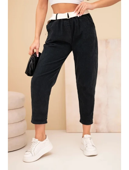 Dámské manšestrové kalhoty s páskem černé Dámské manšestrové kalhoty s páskem černé