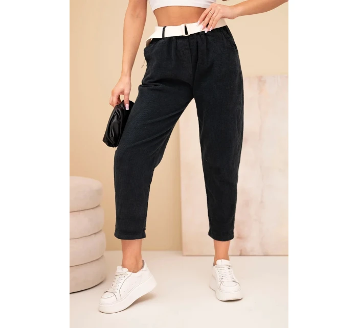 Dámské manšestrové kalhoty s páskem černé Dámské manšestrové kalhoty s páskem černé