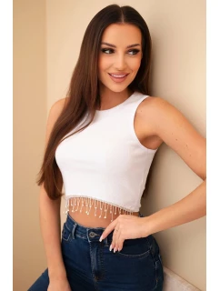 Dámský krátký žebrovaný top z bavlny s ozdobnými třásněmi bílá