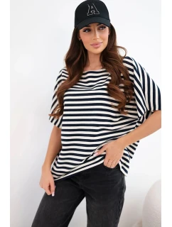 Dámská bavlněná pruhovaná halenka s krátkým rukávem černá