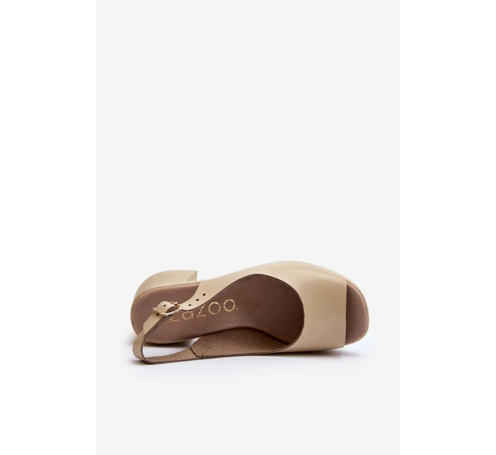 Zazoo 40376 Kožené Sandály Na Masivní Podpatku Bežové