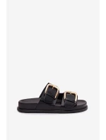 Dámské eko kožené nazouváky s zlatými sponami Černé model 21960848 - Boto