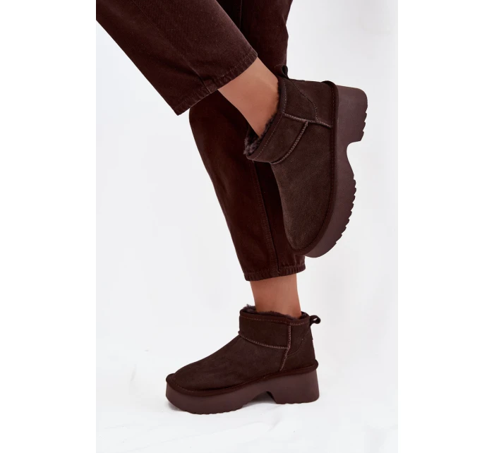 Dámské sněhule Milora z přírodního semiše s kožešinou – čokoládové