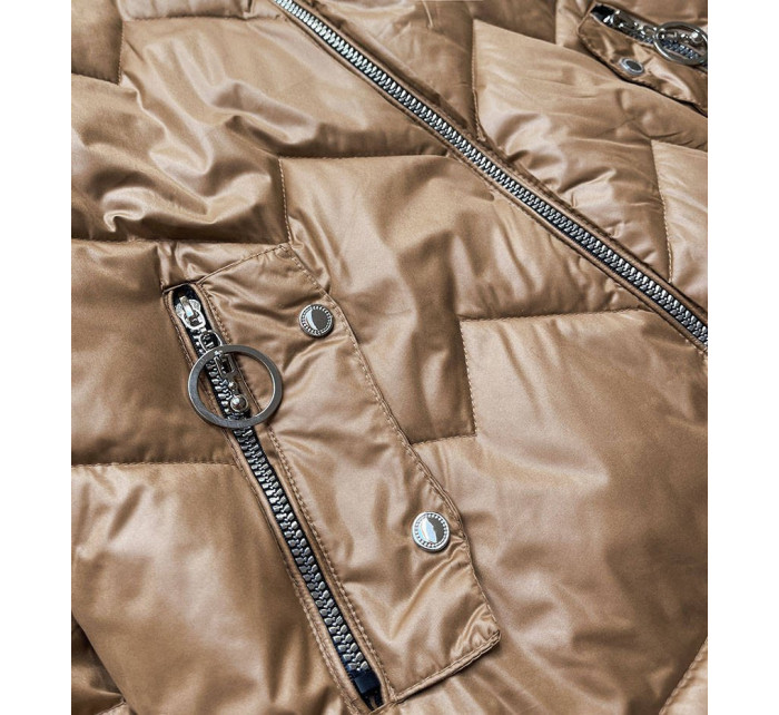 Karamelovo/modrá dámská bunda s kapucí (BH2003BIG)
