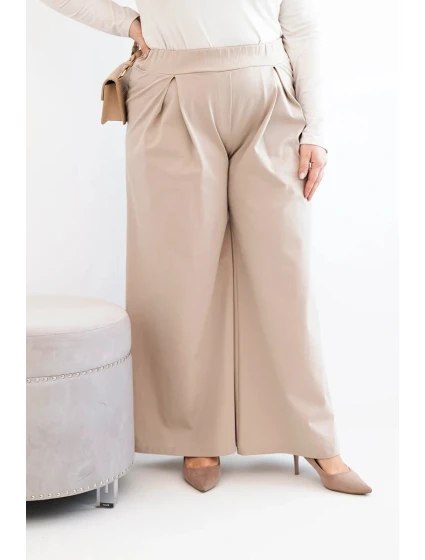 Dámské kalhoty Plus Size se širokými nohavicemi a model 21911608 tmavě béžové - K-Fashion