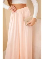 Dámské viskózové široké kalhoty s gumou v pase meruňkové Dámské viskózové široké kalhoty s gumou v pase meruňkové