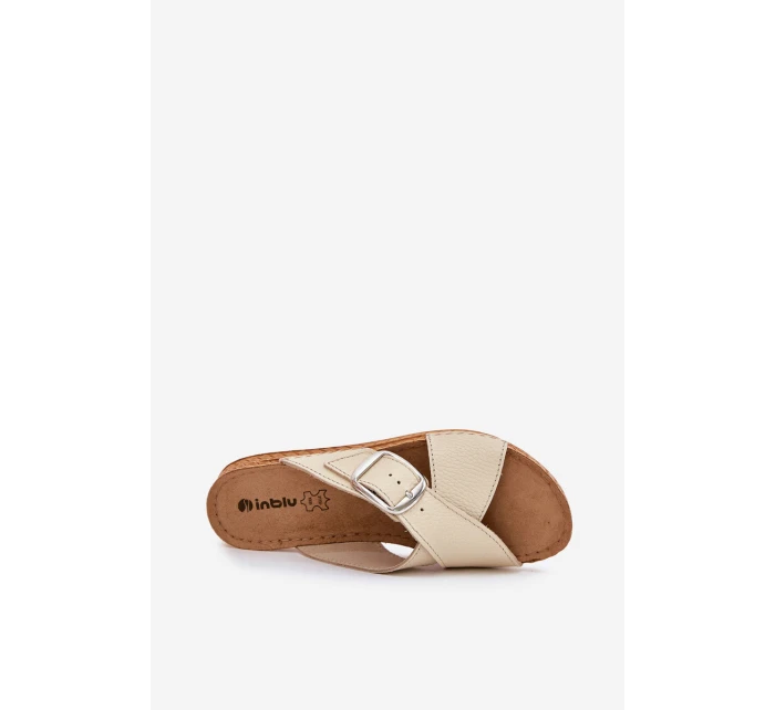 Dámské Kožené Sandály S Přezkou Béžové model 21703161 - Inblu