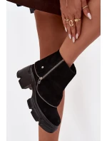 Kožené dámské kotníkové boty s lemem  Černé model 21714270 - Maciejka