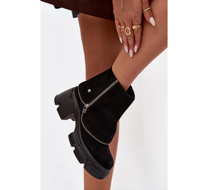 Kožené dámské kotníkové boty s lemem  Černé model 21714270 - Maciejka