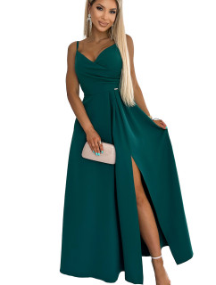 Elegantní maxi šaty na ramínka Numoco CHIARA - zelené