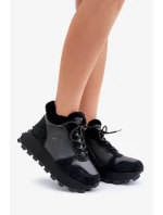 Kožené dámské tenisky trapery s kožešinou na platformě Big Star OO274A329 černé Kožené dámské tenisky trapery s kožešinou na platformě Big Star OO274A329 černé