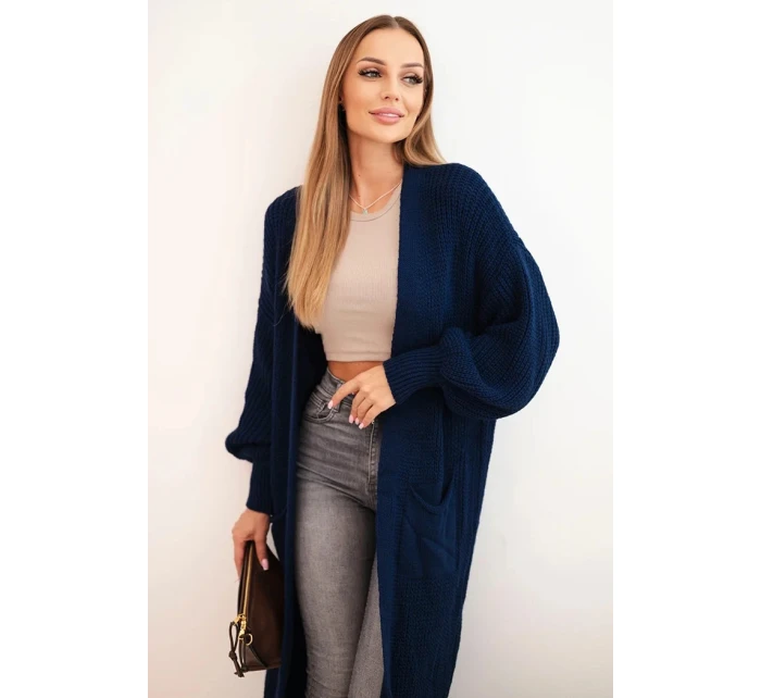 Dlouhý kardigan model 21722982 svetr tmavě modrý - Kesi Dlouhý kardigan model 21722982 svetr tmavě modrý - Kesi