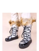 Dámské sněhule AT001 Stříbrná s černou - CHIC shoes Dámské sněhule AT001 Stříbrná s černou - CHIC shoes